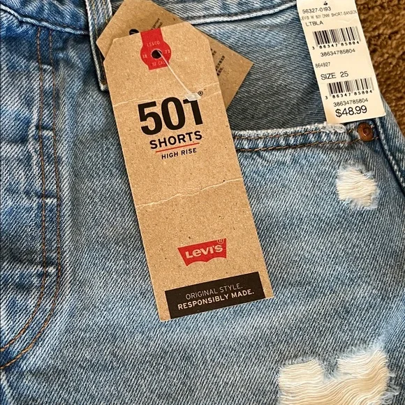 Levi's High Rise Blue Denim Shorts - Picture 2 of 5